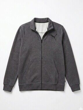 Puma Men's Full Zip Jacket Gray Sweatshirt Mock Neck No Hood Size L Large